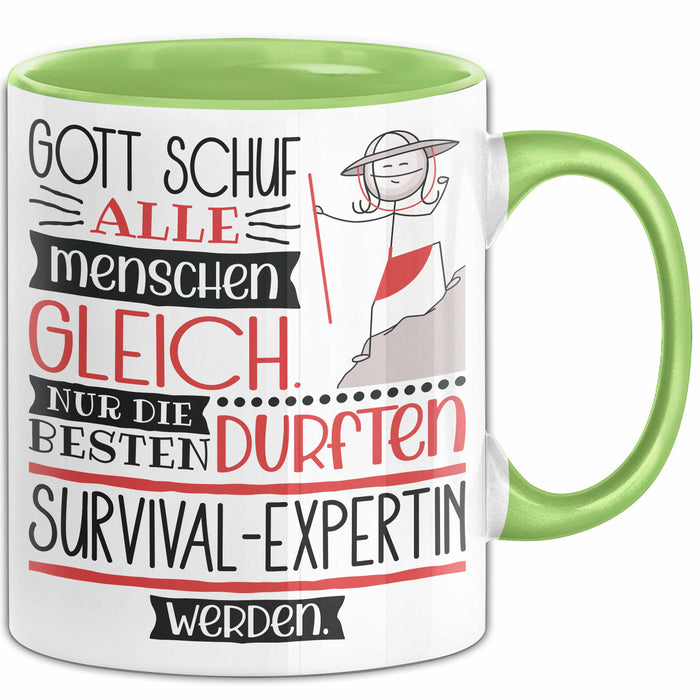 Survival-Expertin Geschenk Becher Tasse Gott Schuf Alle Menschen Gleich Nur Die Besten Durfeten Survival-Expertin Werden Geschenkidee Lustig Grün Trendation