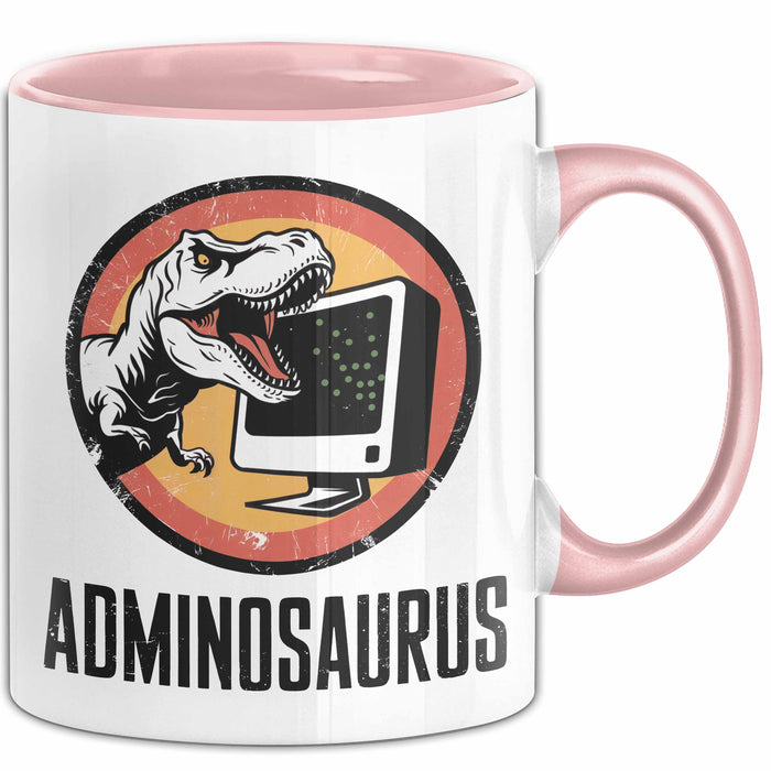 IT Informatiker Nerd Tasse Geschenk Adminosaurus Spruch Rosa Trendation
