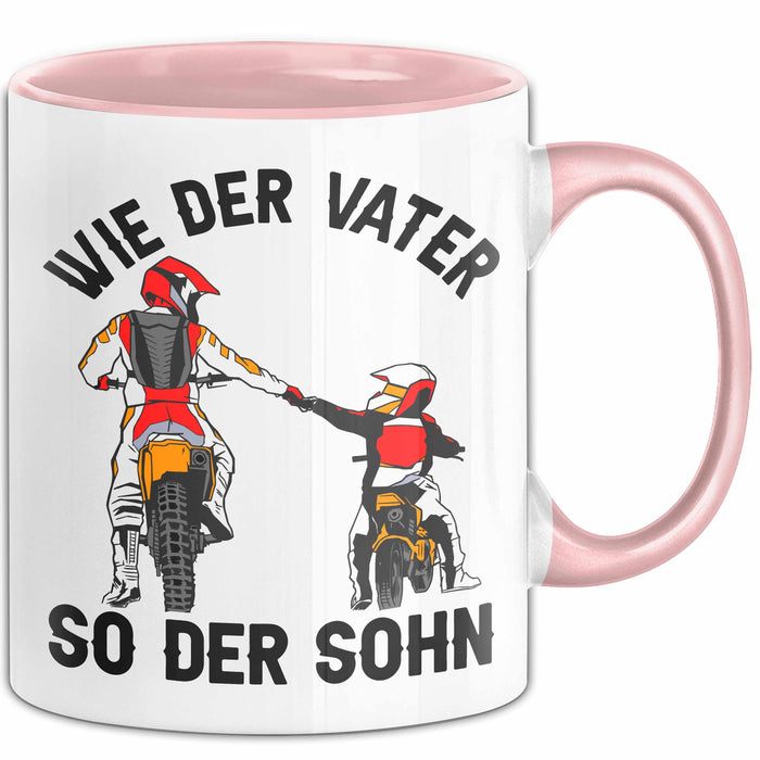 Vater Sohn Tasse Geschenk Lustige Geschenkidee Spruch Dirt-Bike Biker Rosa Trendation