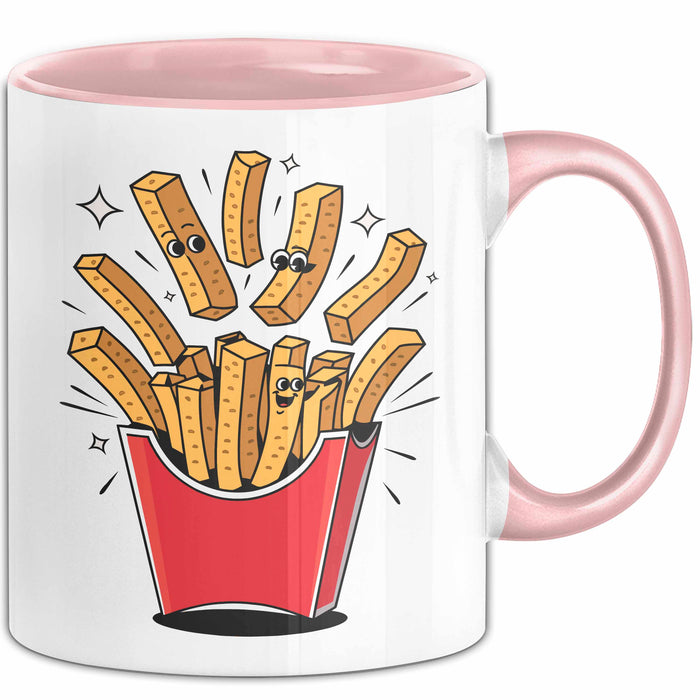 Fast Food Fan Tasse Geschenkidee Burger und Pommes Liebhaber Rosa Trendation