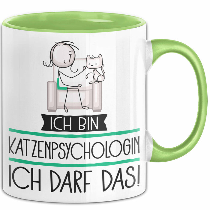 Geschenk für Katzenpsychologin Tasse Lustige Geschenkidee Geburtstag Ich Bin Katzenpsychologin Ich Darf Das Grün Trendation