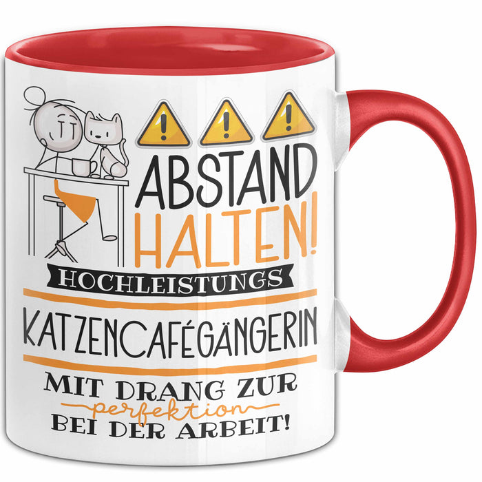 Katzencafégängerin Tasse Geschenk Lustig Abstand Halten Hochleistungs-Katzencafégängerin Mit Drang Zur Perfektion Bei Der Arbeit Rot Trendation