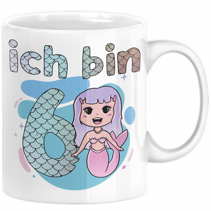 6. Geburtstag Mädchen Geschenk Meerjungfrau Geschenk Tasse für Mädchen Nymphe Nixe Becher Grafik Weiß Trendation