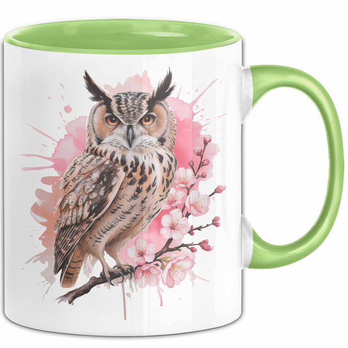Eule Tierliebhaber Tasse Geschenk Lustige Geschenkidee Spruch Eule Kirschblüte Grün Trendation