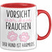 Hundeliebhaber Tasse Geschenk Lustiger Spruch Vorsicht Vor Dem Frauchen Rot Trendation