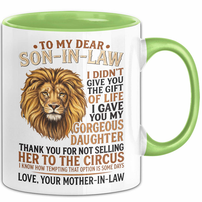 Schwiegersohn Tasse Geschenk To My Dear Son In Law Geschenkidee Schwiegermutter Grün Trendation
