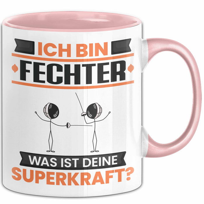 Fechter Tasse Geschenk für Fechter Geburtstag Lustiger Spruch Kaffee-Becher Was Ist Deine Superkraft Rosa Trendation