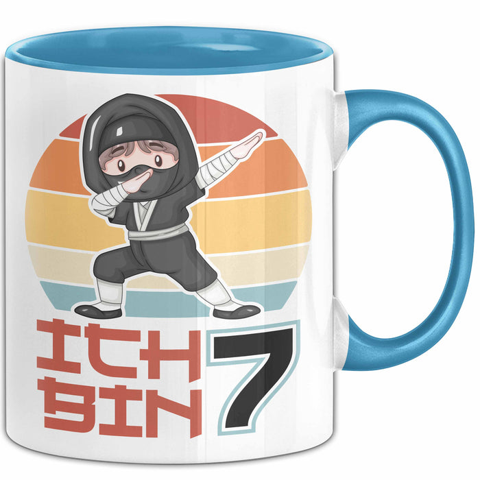 Kinder Tasse Geschenk Ich Bin 7 Ninja Junge Geburtstag Spruch Blau Trendation