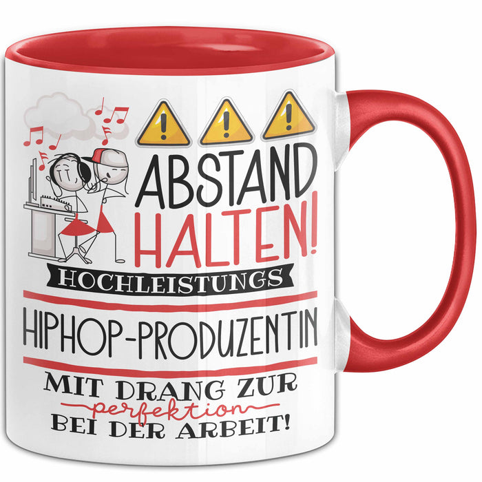 Hiphop-Produzentin Tasse Geschenk Lustig Abstand Halten Hochleistungs-Hiphop-Produzentin Mit Drang Zur Perfektion Bei Der Arbeit Rot Trendation
