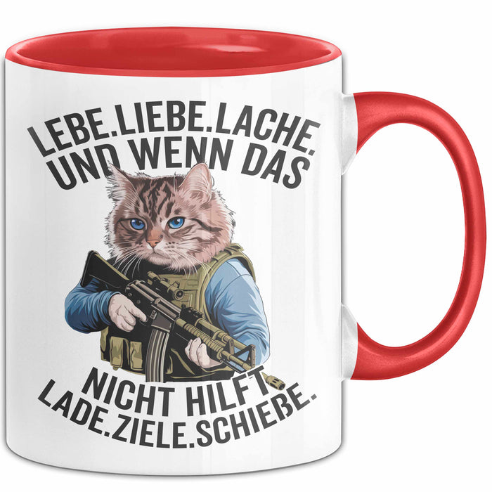 Sarkastische Katze Tasse Geschenk Lustige Geschenkidee Lebe Liebe Lache Rot Trendation