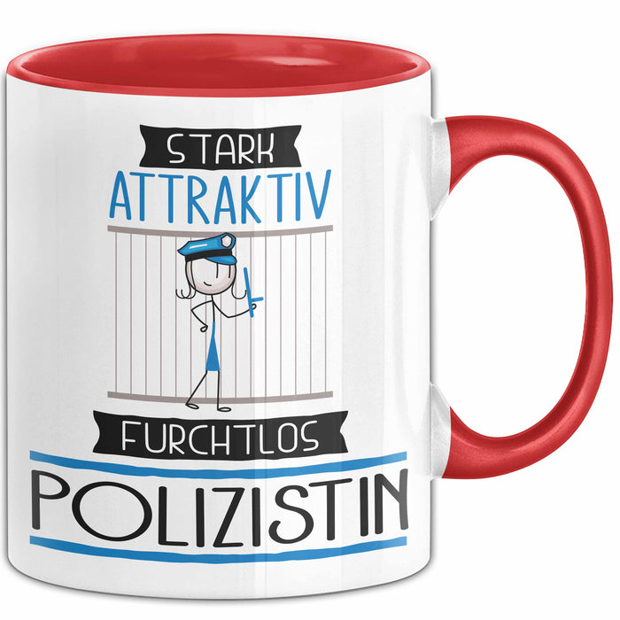Polizistin Tasse Geschenk Becher Stark Attraktiv Furchtlos Polizistin Lustige Geschenkidee Rot Trendation