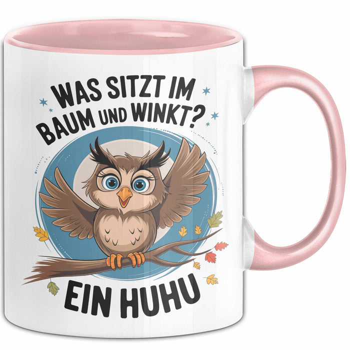 Eule Tier Sarkasmus Tasse Geschenk Was sitzt im Baum Vogel Geschenkidee Lustig Rosa Trendation