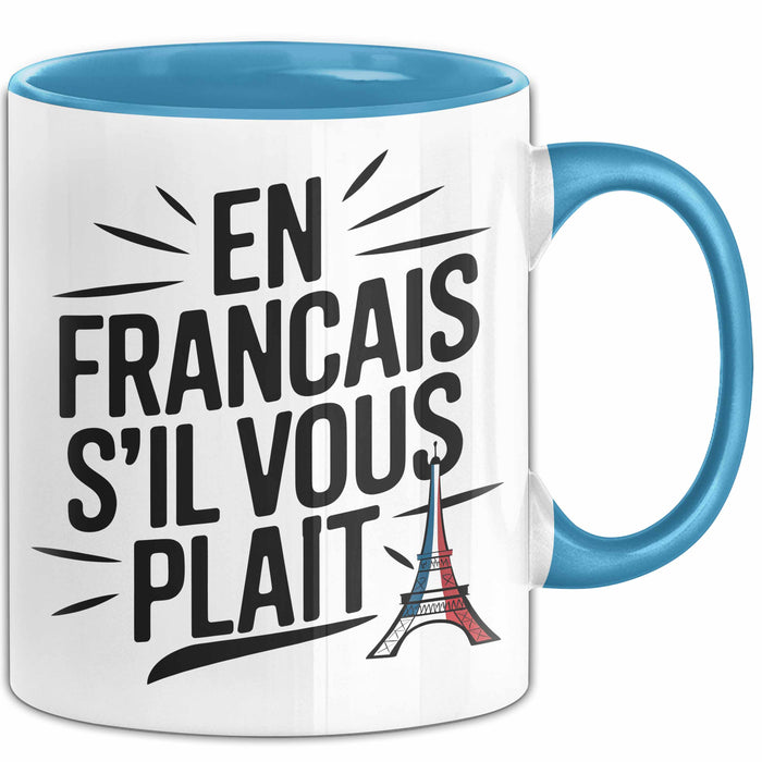 Französischlehrer Unterricht Tasse Geschenk Lustige Geschenkidee Spruch En Français S’Il Vous Plaît Blau Trendation