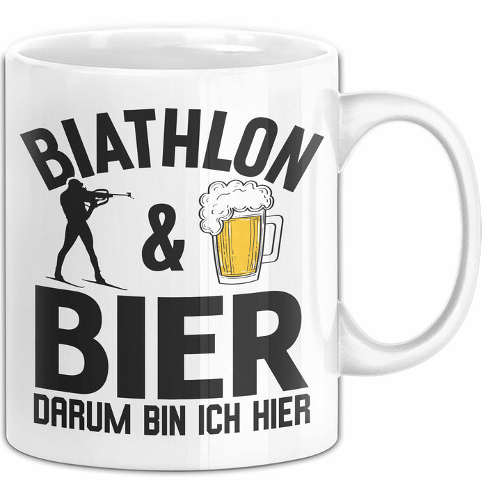 Biathlon Tasse Geschenk Wintersport Geschenke Biathlon Und Bier Darum Bin Ich Hier Ski Skifahrer Weiß Trendation