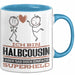 Halbcousin Geschenk Tasse Ich Bin Halbcousin Aber Sag Doch Einfach Superheld Lustige Geschenkdiee für Halbcousin Kaffee-Becher Blau Trendation