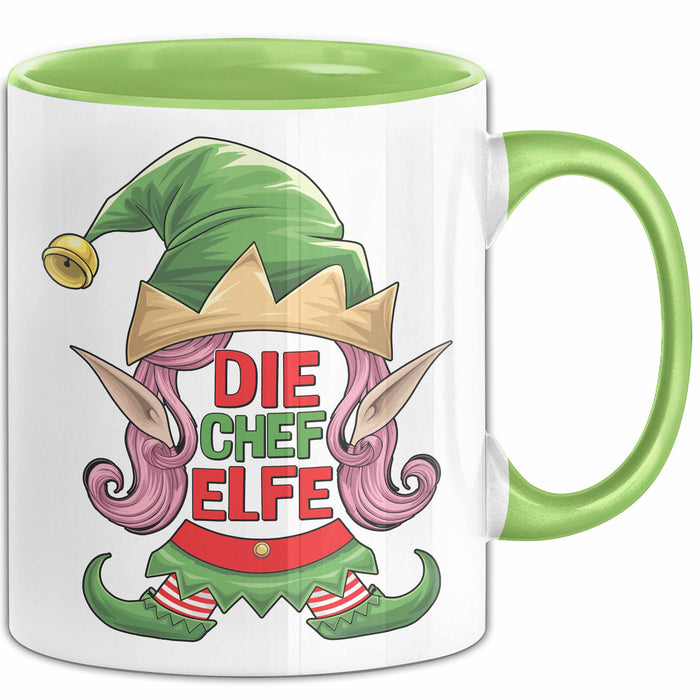 Chefin Tasse Geschenk Die Chef Elfe Geschenkidee Zu Weihnachten Für Chefin Kaffee-Becher Grün Trendation