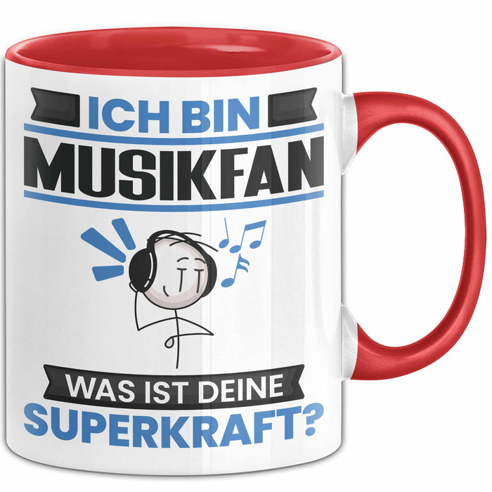 Musikfan Tasse Geschenk für Musikfan Geburtstag Lustiger Spruch Kaffee-Becher Was Ist Deine Superkraft Rot Trendation