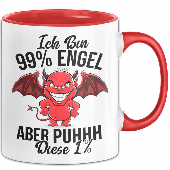 Engel Teufel Tasse Geschenk Lustige Geschenkidee Spruch Ich Bin 99% Engel Rot Trendation