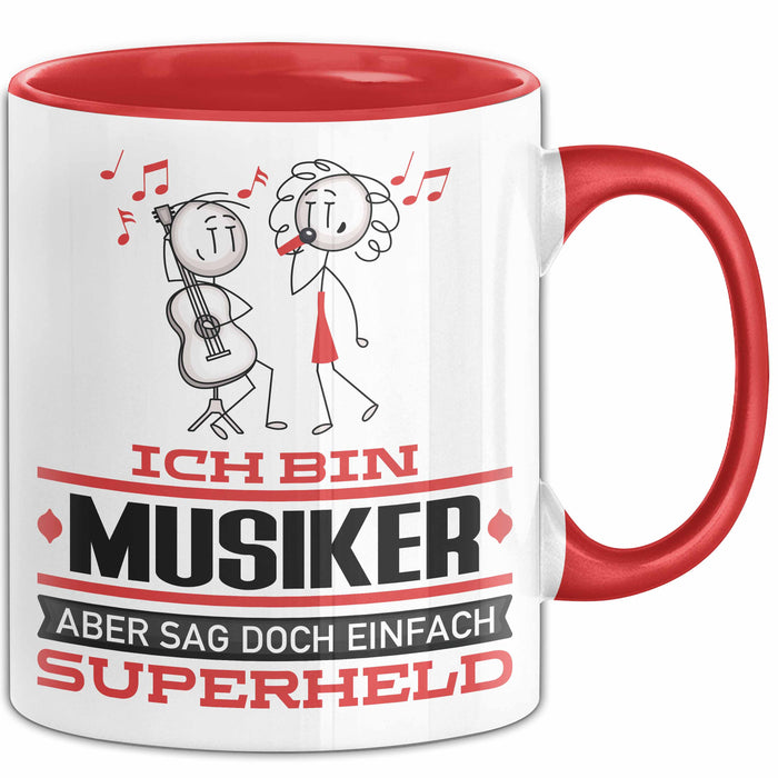 Musiker Geschenk Tasse Ich Bin Musiker Aber Sag Doch Einfach Superheld Lustige Geschenkdiee für Musiker Kaffee-Becher Rot Trendation