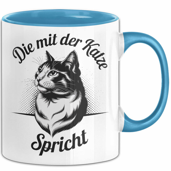 Katzenliebhaber Tasse Geschenk Spricht mit Katzen Katzenfan Blau Trendation