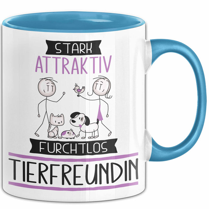 Tierfreundin Tasse Geschenk Becher Stark Attraktiv Furchtlos Tierfreundin Lustige Geschenkidee Blau Trendation