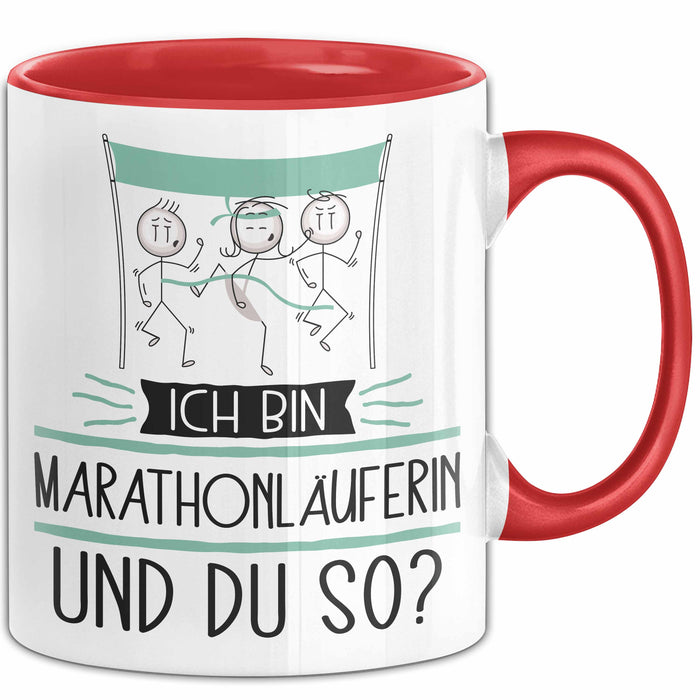 Marathonläuferin Tasse Geschenk Ich Bin Marathonläuferin Und Du So Geschenkidee Lustiger Spruch Becher Rot Trendation