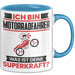 Motorradfahrer Tasse Geschenk für Motorradfahrer Geburtstag Lustiger Spruch Kaffee-Becher Was Ist Deine Superkraft Blau Trendation