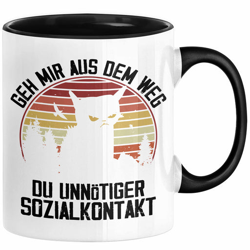 Lustige Tasse Geschenk Geh Mir Aus Dem Weg DU Unnötiger Sozialkontakt Kaffee-Becher Geschenkidee Frauen Sarkasmus Humor Schwarz Trendation