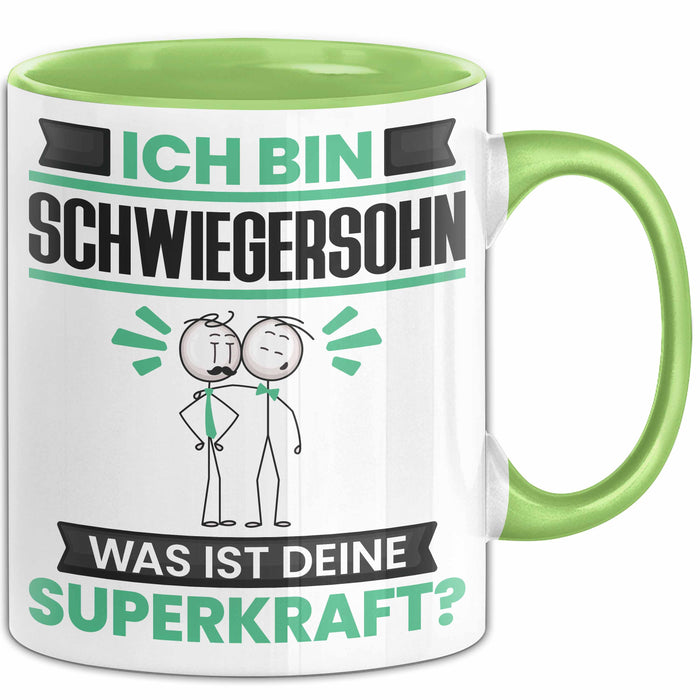 Schwiegersohn Tasse Geschenk für Schwiegersohn Geburtstag Lustiger Spruch Kaffee-Becher Was Ist Deine Superkraft Grün Trendation