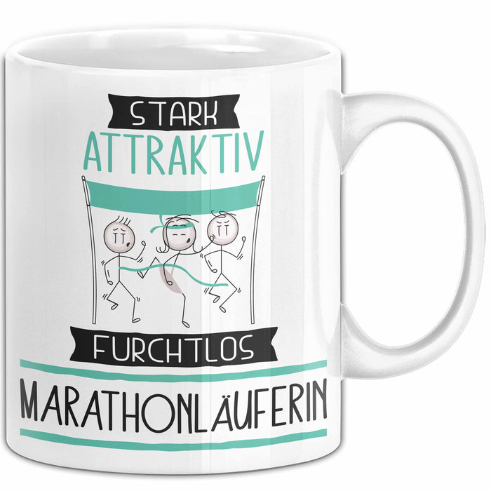 Marathonläuferin Tasse Geschenk Becher Stark Attraktiv Furchtlos Marathonläuferin Lustige Geschenkidee Weiß Trendation