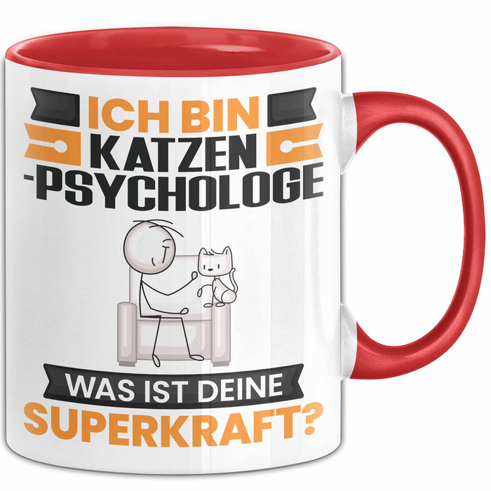 Katzenpsychologe Tasse Geschenk für Katzenpsychologe Geburtstag Lustiger Spruch Kaffee-Becher Was Ist Deine Superkraft Rot Trendation