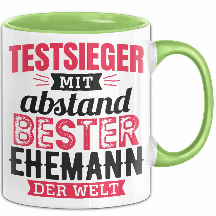 Lustige Tasse Geschenk Testsieger Mit Bester Ehemann Der Welt Spruch Grün Trendation