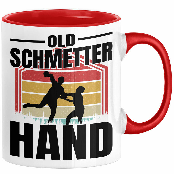 Handball Geschenk Tasse Geschenkidee Handball-Spieler Handballspielerin Mädchen Jungs Kaffee-Becher Old Schmetterhand Rot Trendation