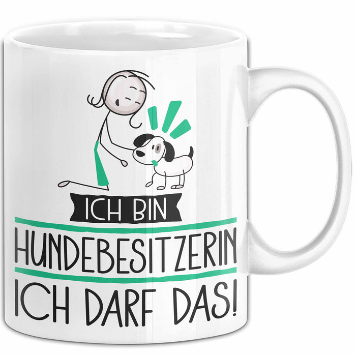 Geschenk für Hundebesitzerin Tasse Lustige Geschenkidee Geburtstag Ich Bin Hundebesitzerin Ich Darf Das Weiß Trendation