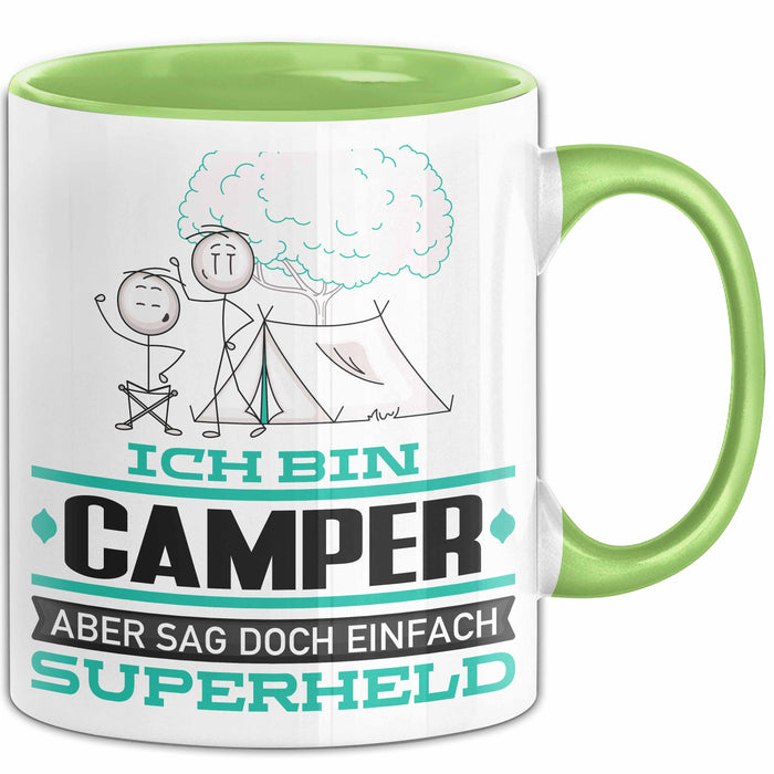 Camper Geschenk Tasse Ich Bin Camper Aber Sag Doch Einfach Superheld Lustige Geschenkdiee für Camper Kaffee-Becher Grün Trendation