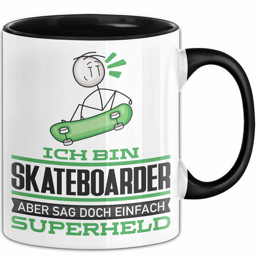 Skateboarder Geschenk Tasse Ich Bin Skateboarder Aber Sag Doch Einfach Superheld Lustige Geschenkdiee für Skateboarder Kaffee-Becher Schwarz Trendation