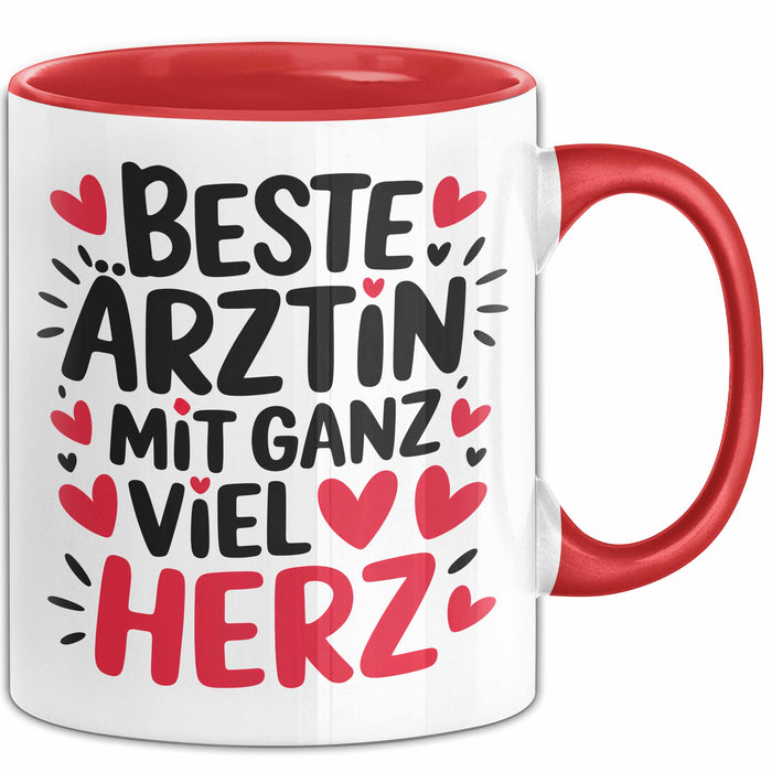 Aerztin Tasse Geschenk Beste Aerztin Mit Ganz Viel Herz Geschenkidee Beruf Rot Trendation