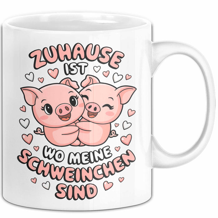 Schweinezüchter Schweine Tier Tasse Becher Geschenk Lustige Geschenkidee Spruch Zuhause Ist Wo Meine Schweinchen Sind Weiß Trendation