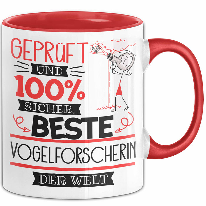 Beste Vogelforscherin Der Welt Tasse Geschenk für Eine Vogelforscherin Geprüft Und Sicher Geschenkidee Geburtstag Weihnachten Rot Trendation