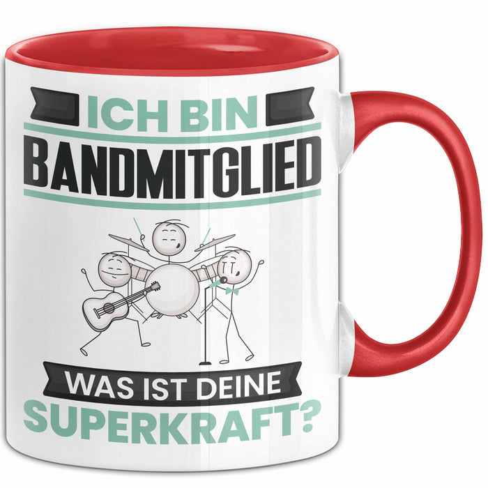 Bandmitglied Tasse Geschenk für Bandmitglied Geburtstag Lustiger Spruch Kaffee-Becher Was Ist Deine Superkraft Rot Trendation