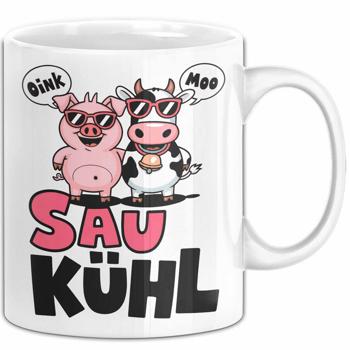 Schweinebauer Schweine Kuh Tier Tasse Geschenk Lustige Geschenkidee Spruch Sau Kuhl Weiß Trendation