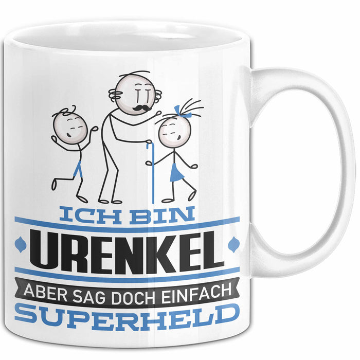 Urenkel Geschenk Tasse Ich Bin Urenkel Aber Sag Doch Einfach Superheld Lustige Geschenkdiee für Urenkel Kaffee-Becher Weiß Trendation