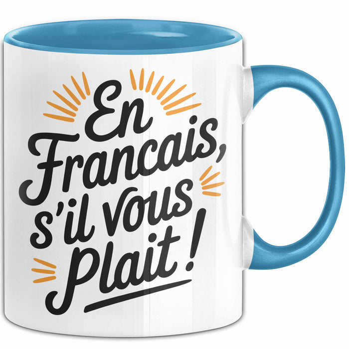 Französischlehrer Unterricht Tasse Geschenk Lustige Geschenkidee Spruch En Français S’Il Vous Plaît Blau Trendation