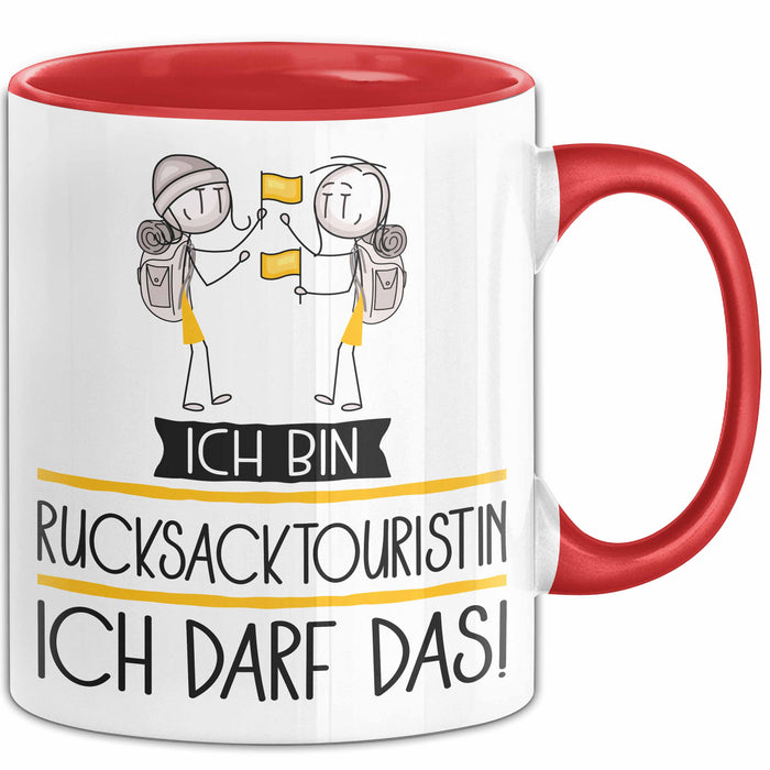 Geschenk für Rucksacktouristin Tasse Lustige Geschenkidee Geburtstag Ich Bin Rucksacktouristin Ich Darf Das Rot Trendation