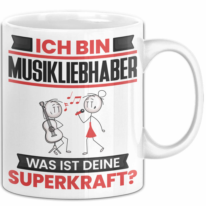 Musikliebhaber Tasse Geschenk für Musikliebhaber Geburtstag Lustiger Spruch Kaffee-Becher Was Ist Deine Superkraft Weiß Trendation