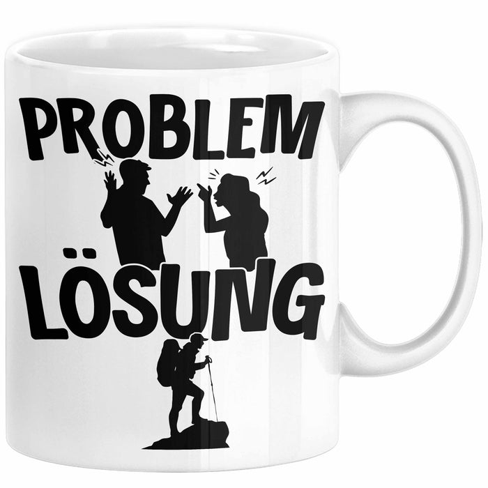 Wandern Tasse Geschenk für Wanderer Männer Geschenkidee Problem und Lösung Berge Wandern Weiß Trendation