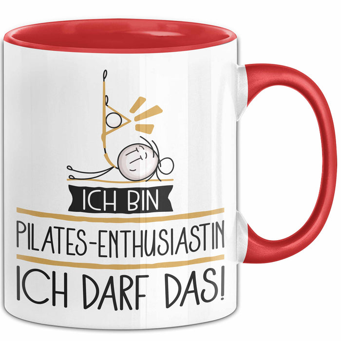 Geschenk für Pilates-Enthusiastin Tasse Lustige Geschenkidee Geburtstag Ich Bin Pilates-Enthusiastin Ich Darf Das Rot Trendation