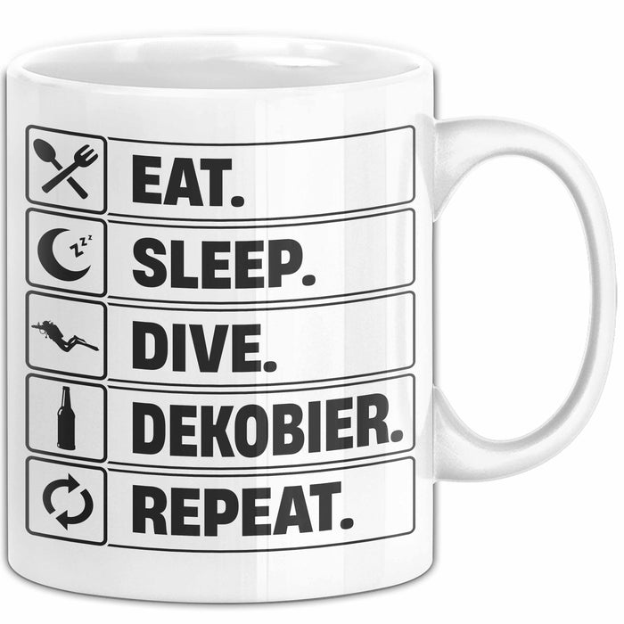 Taucher Tasse Geschenk Eat Sleep Geschenkidee Tauchen Becher Weiß Trendation