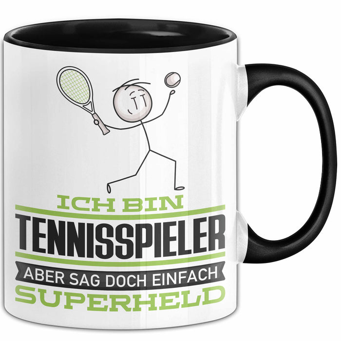 Tennisspieler Geschenk Tasse Ich Bin Tennisspieler Aber Sag Doch Einfach Superheld Lustige Geschenkdiee für Tennisspieler Kaffee-Becher Schwarz Trendation
