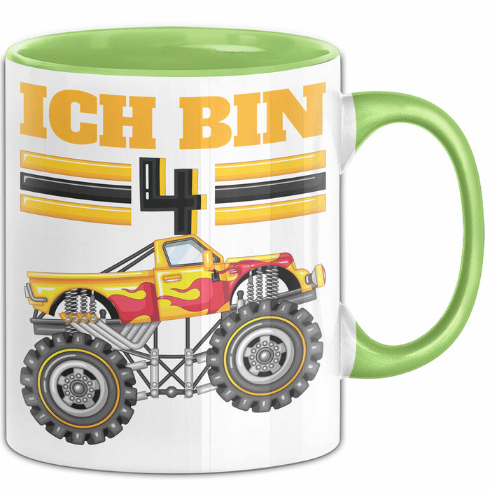 4. Geburtstag Geschenk Tasse Becher Jungs Trucks Geburtstagsgeschenk Ich Bin 4 Grün Trendation